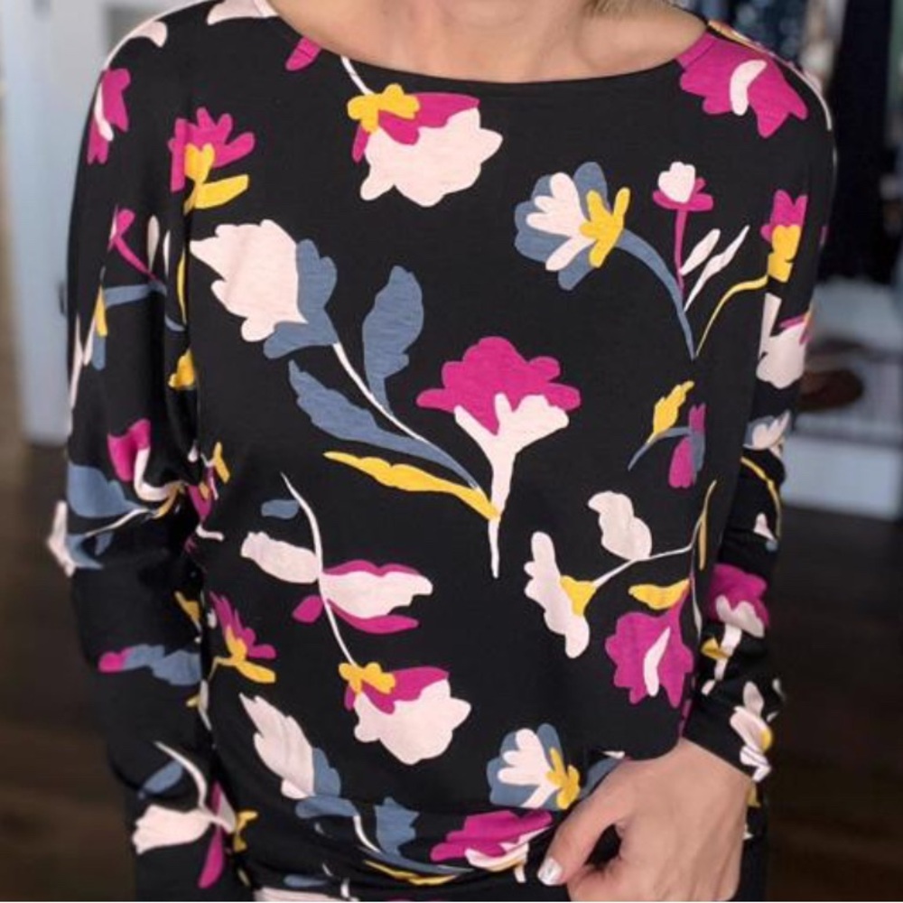 Lularoe 2XL Black Magenta Pink Yellow Blue Floral Linda Batwing Dolman Top PZ